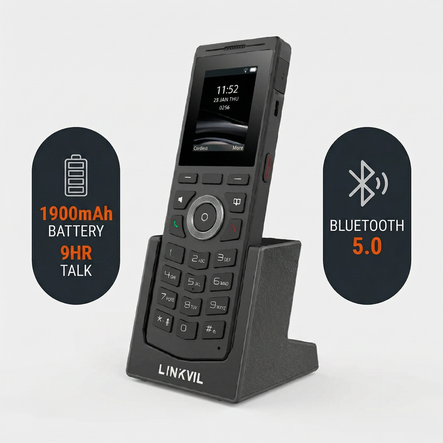 Fanvil W610W Portable Wi-Fi Phone - 2-Inch 240x320 Color Display, 4 SIP Lines, Dual-Band 2.4GHz/5GHz Wi-Fi, Bluetooth 5.0, 16 DSS Keys, 1900mAh Battery, HD Voice, Drop-Safe 1.8m, PTT Button, Black