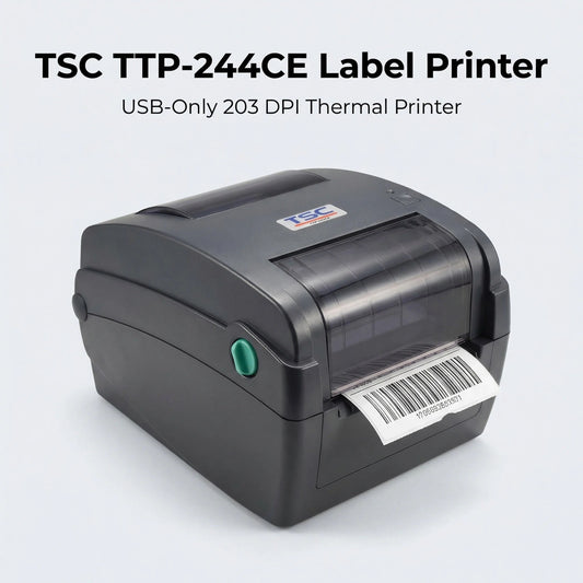 TSC TTP-244CE Desktop Thermal Transfer Label Barcode Printer - 4.25 Inch, 203 Dots Per Inch, USB Port Only, No Ethernet
