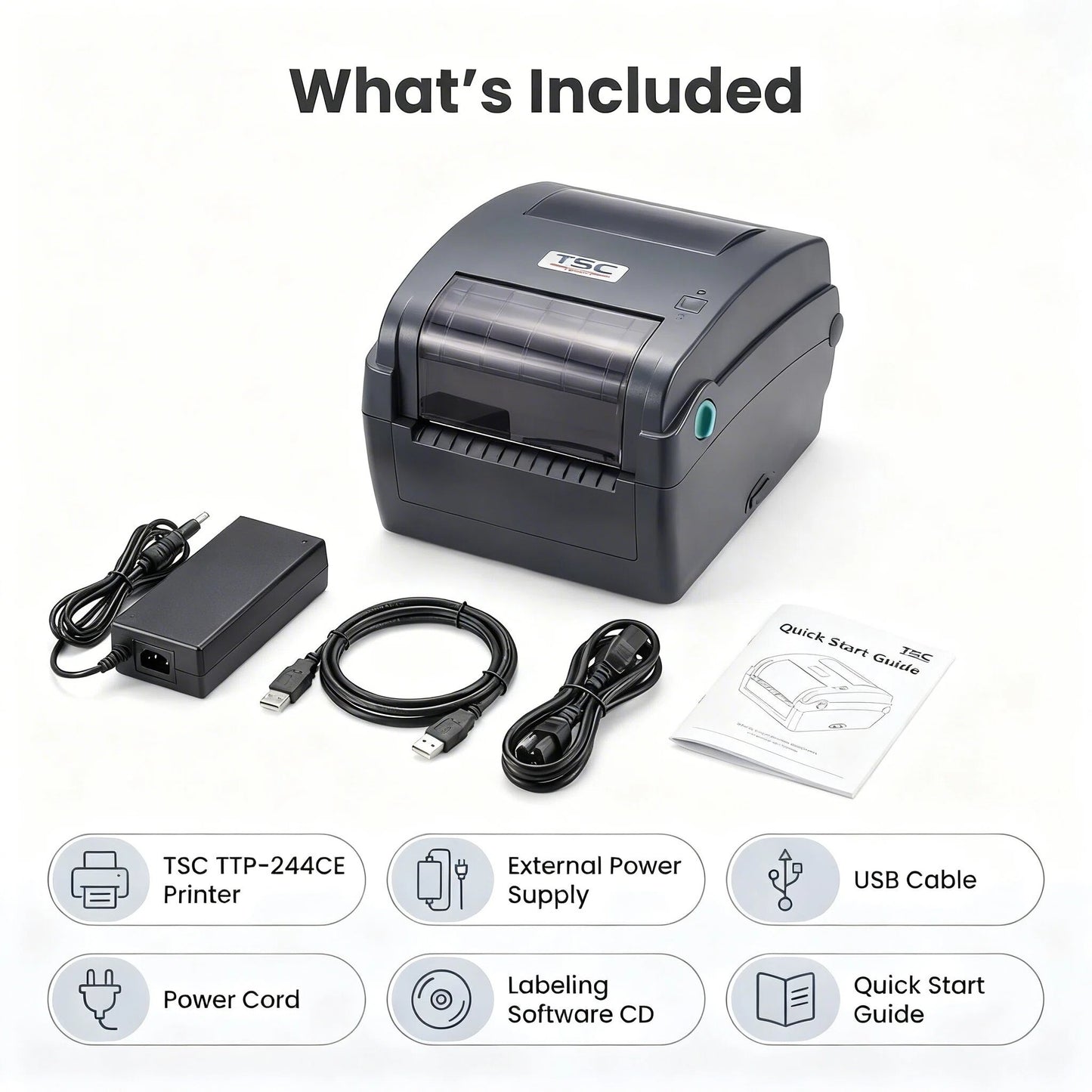 TSC TTP-244CE Desktop Thermal Transfer Label Barcode Printer - 4.25 Inch, 203 Dots Per Inch, USB Port Only, No Ethernet