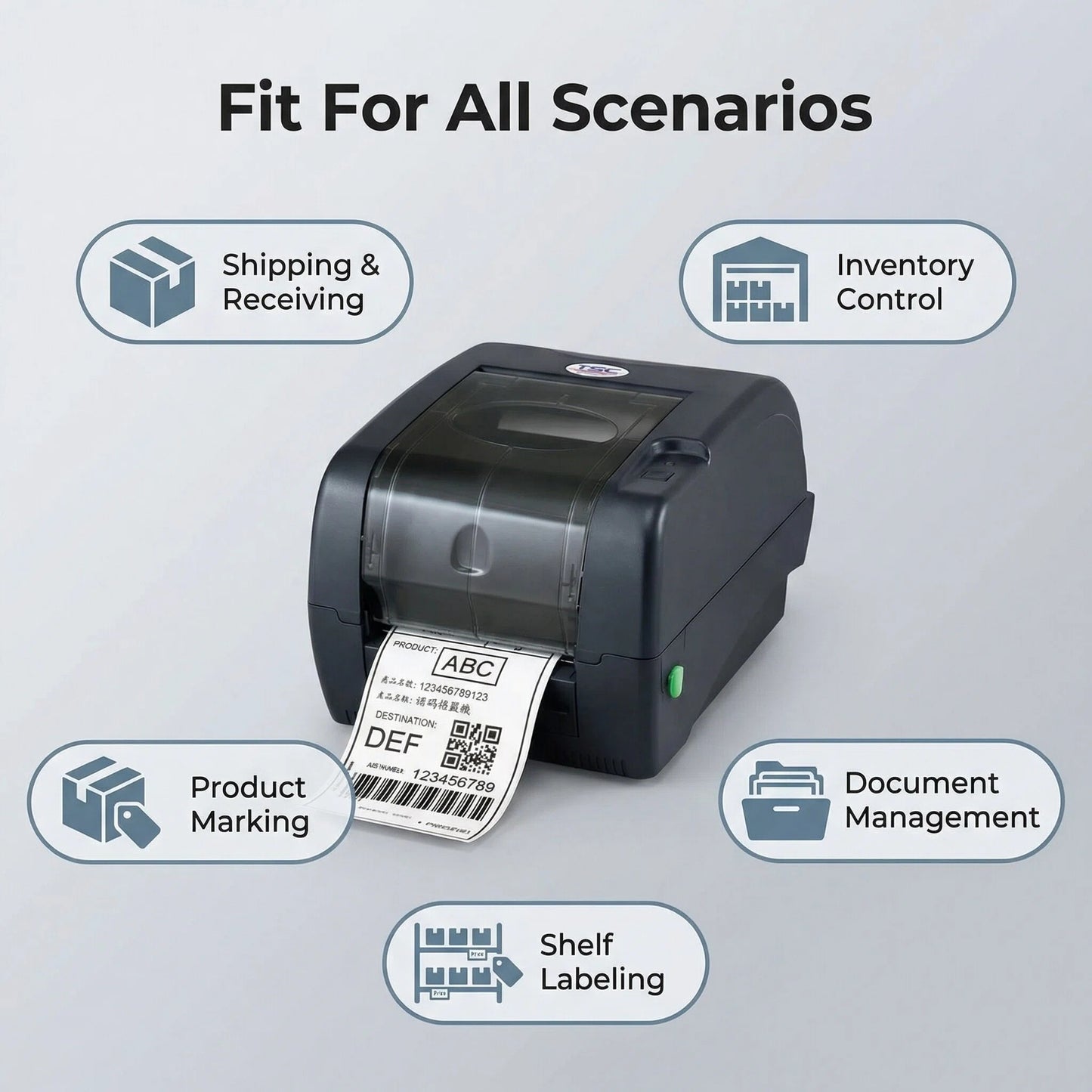 TSC TTP-247 Desktop Thermal Transfer Bar Code Printer - 203 Dots Per Inch, 7 Inches Per Second, 8 Megabytes SDRAM, 4 Megabytes Flash, USB, Serial, Parallel, Black