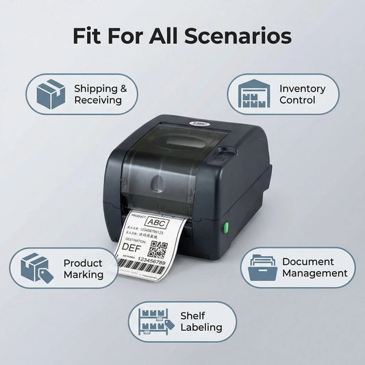 TSC TTP-247 Desktop Thermal Transfer Bar Code Printer - 203 Dots Per Inch, 7 Inches Per Second, 8 Megabytes SDRAM, 4 Megabytes Flash, USB, Serial, Parallel, Black