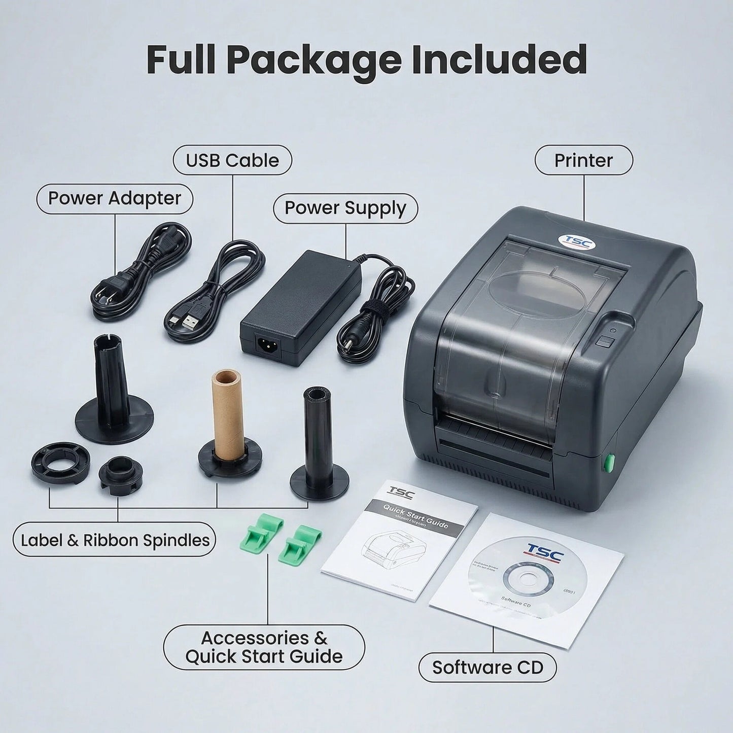 TSC TTP-247 Desktop Thermal Transfer Bar Code Printer - 203 Dots Per Inch, 7 Inches Per Second, 8 Megabytes SDRAM, 4 Megabytes Flash, USB, Serial, Parallel, Black