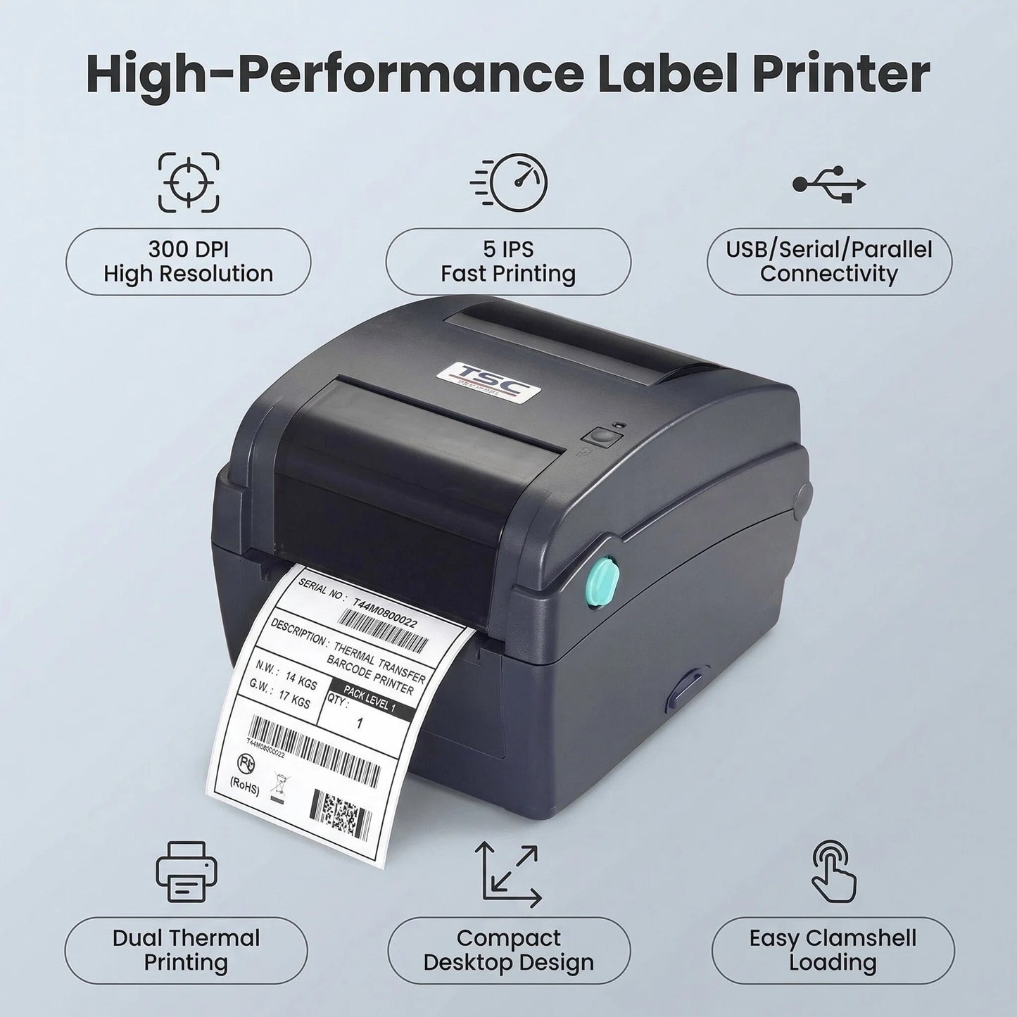 TSC TTP-345 Thermal Transfer Label Printer, 300 Dpi, 5 IPS, 3 Ports - USB, Parallel, Serial, Replaces 99-127A027-00Lf