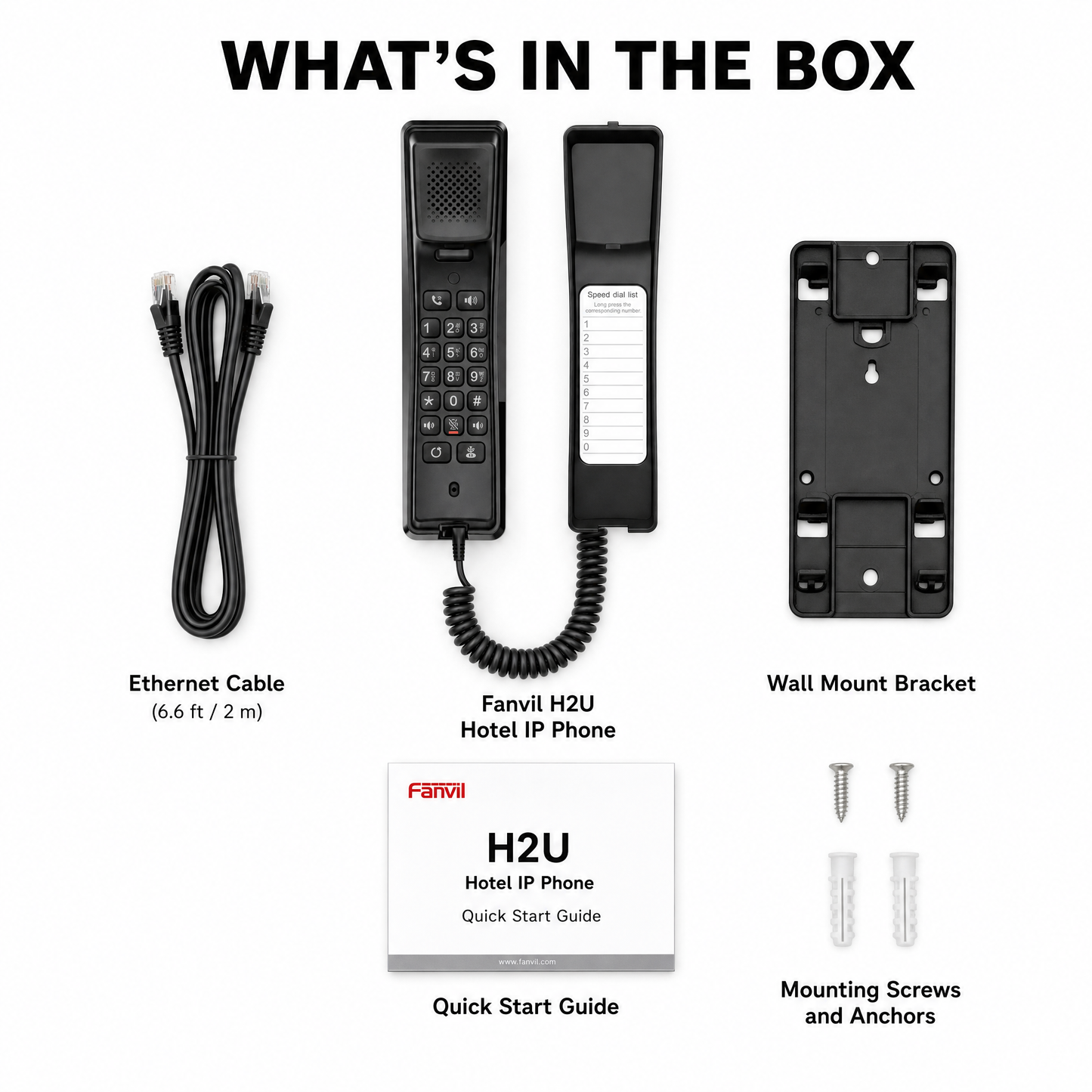 Fanvil H2U Compact IP Phone with 2 SIP Lines and PoE for Hotel Hospitality Office