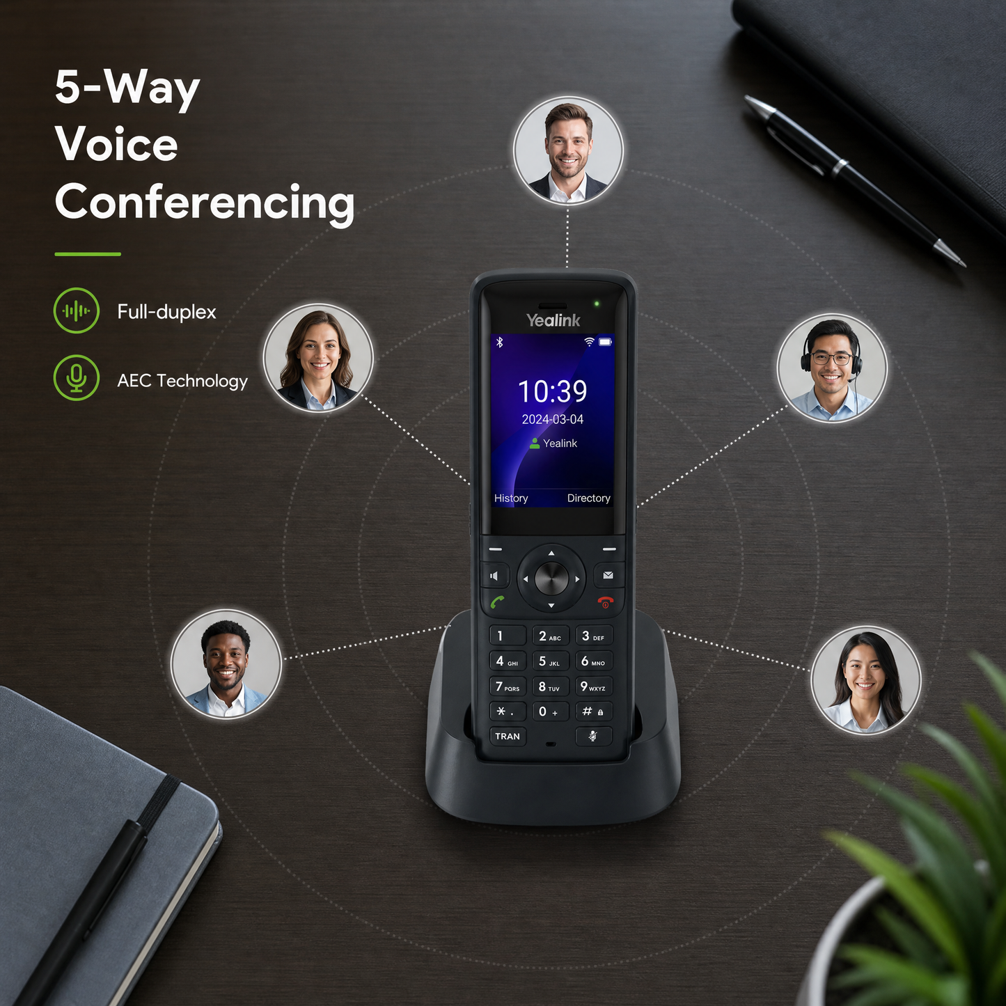Yealink AX83H Enterprise Wi-Fi 6 IP Handset with Dual-Band Wireless, 5-Party Conference, and Seamless Roaming
