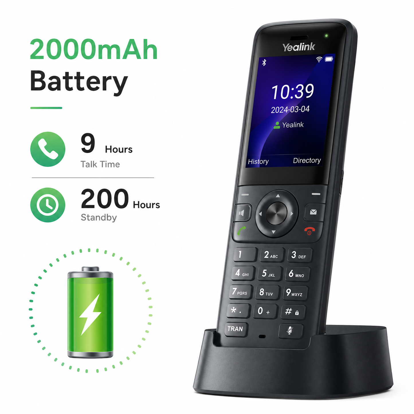 Yealink AX83H Enterprise Wi-Fi 6 IP Handset with Dual-Band Wireless, 5-Party Conference, and Seamless Roaming