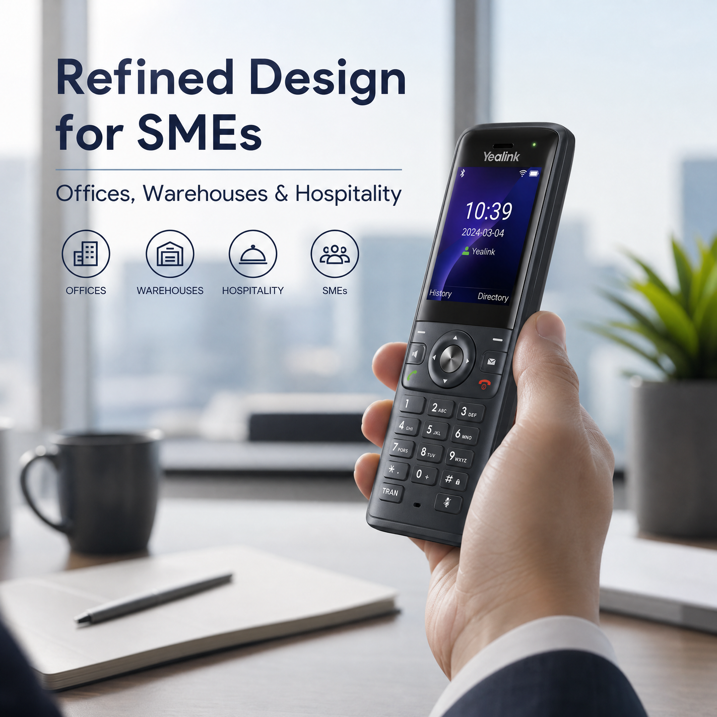 Yealink AX83H Enterprise Wi-Fi 6 IP Handset with Dual-Band Wireless, 5-Party Conference, and Seamless Roaming