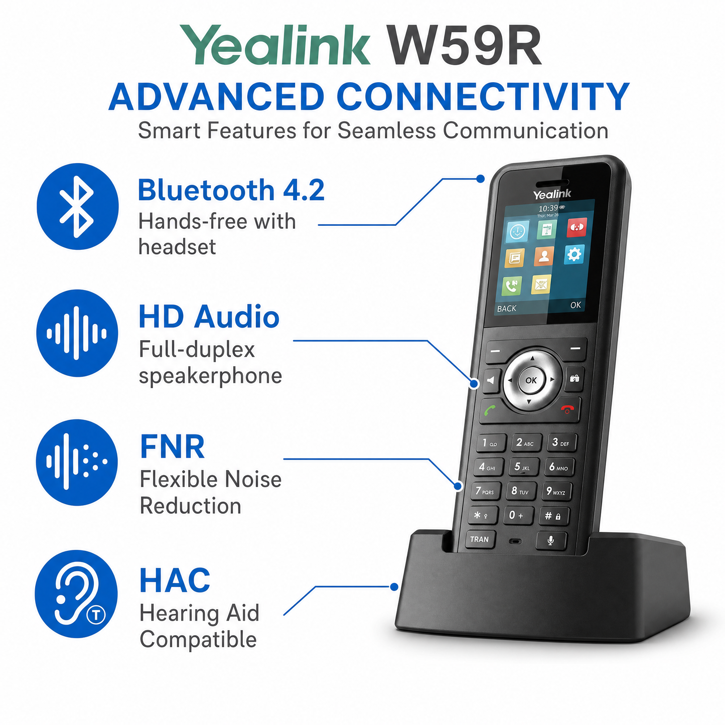 Yealink W59R IP67 Rugged DECT Handset for Harsh Environments with Bluetooth and Vibration Alert