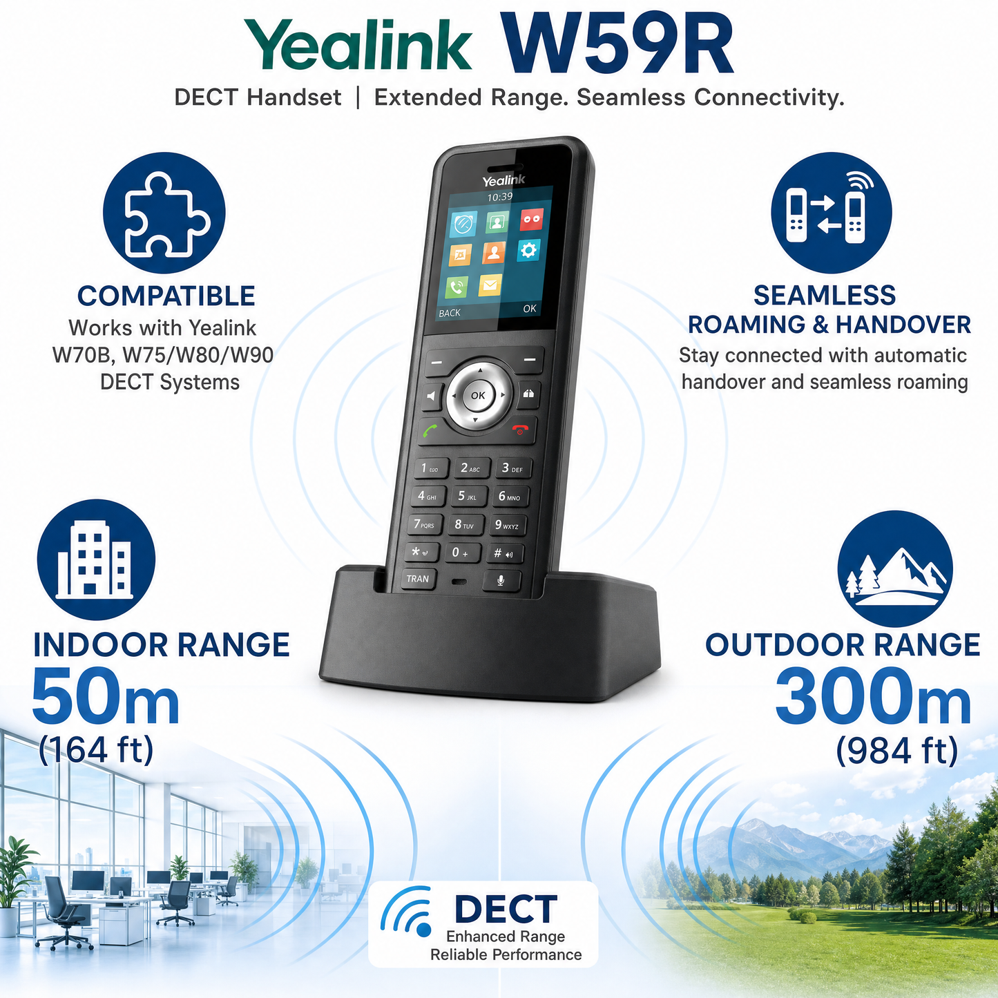 Yealink W59R IP67 Rugged DECT Handset for Harsh Environments with Bluetooth and Vibration Alert