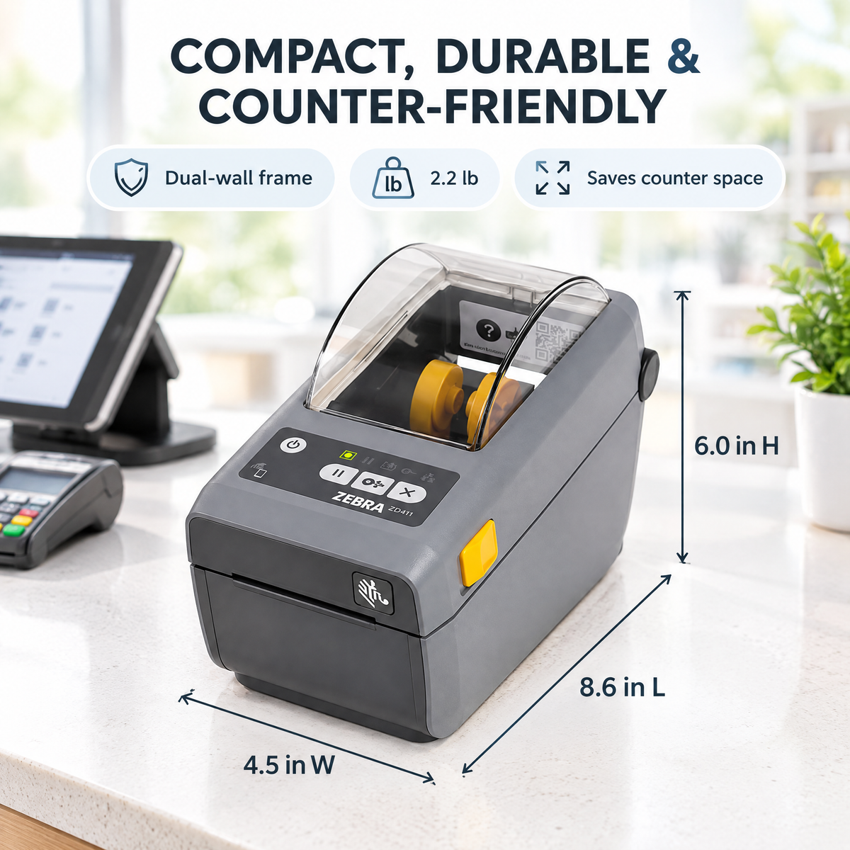 Zebra ZD411 ZD4A022-D01M00EZ 2-Inch Direct Thermal Desktop Barcode Label Printer with USB