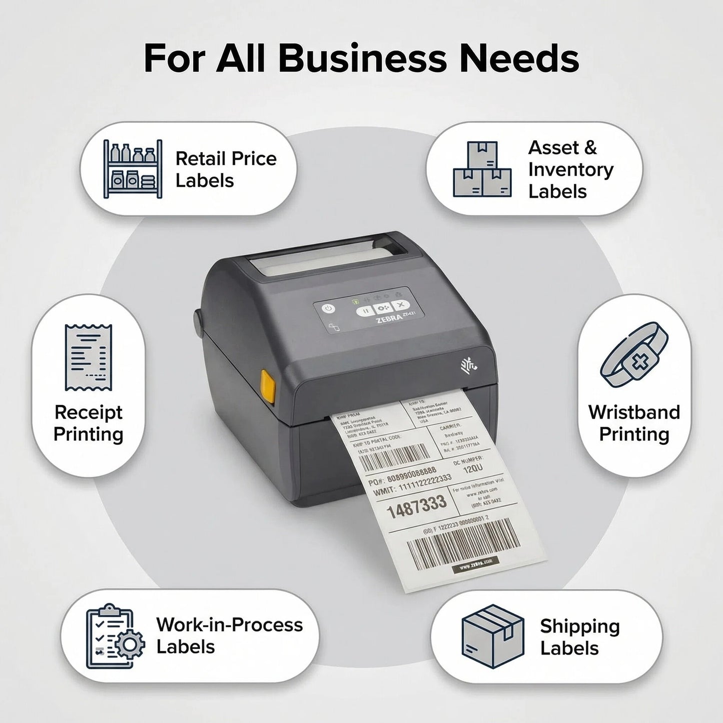 Zebra ZD4A042-D01M00EZ Direct Thermal Desktop Printer - 203 DPI, USB, USB Host, Modular Connectivity Slot, Bluetooth Low Energy 5, US Cord
