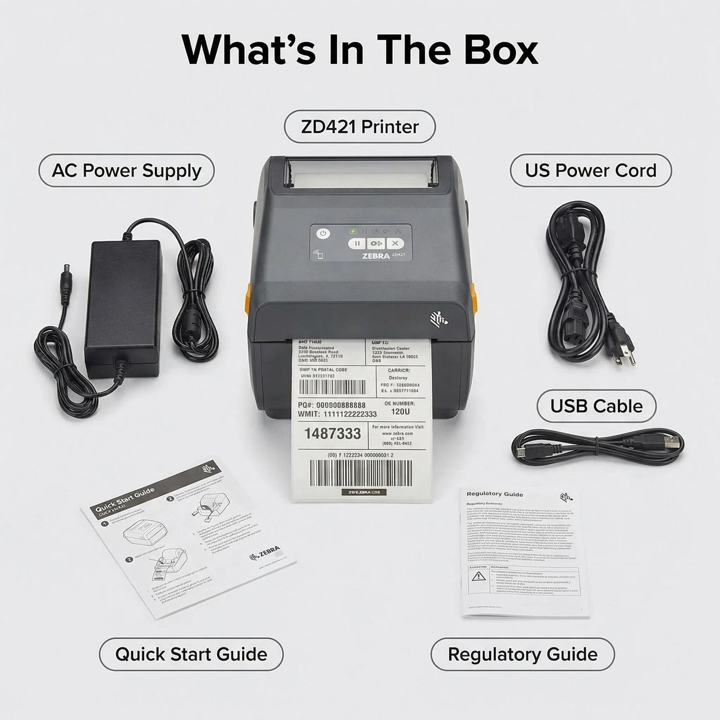 Zebra ZD4A042-D01M00EZ Direct Thermal Desktop Printer - 203 DPI, USB, USB Host, Modular Connectivity Slot, Bluetooth Low Energy 5, US Cord