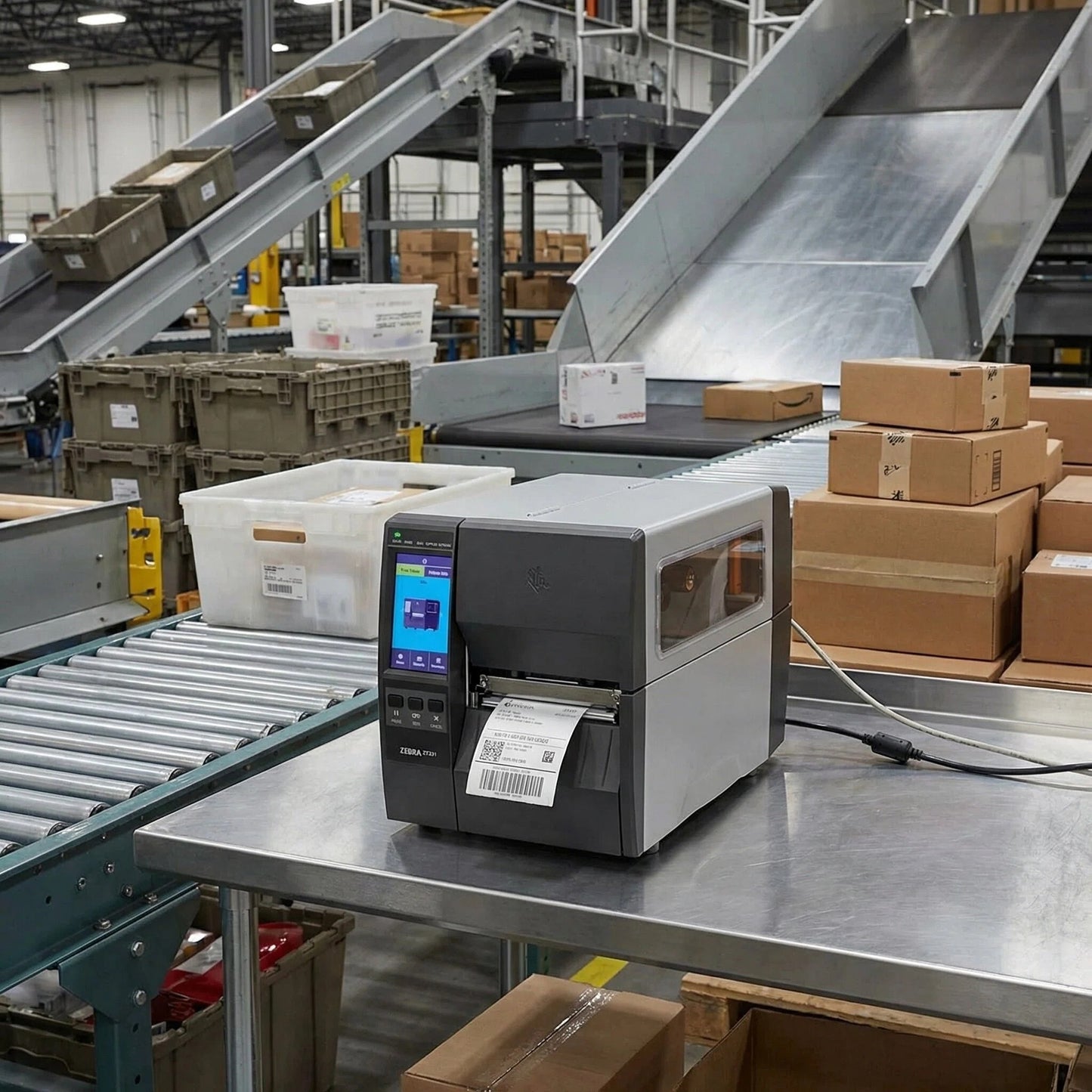 Zebra ZT23142-D01000FZ ZT231 4 Inch Direct Thermal Industrial Printer - 203 DPI, Tear-Off, USB, Serial, Ethernet, Bluetooth Low Energy, USB Host, US Cord