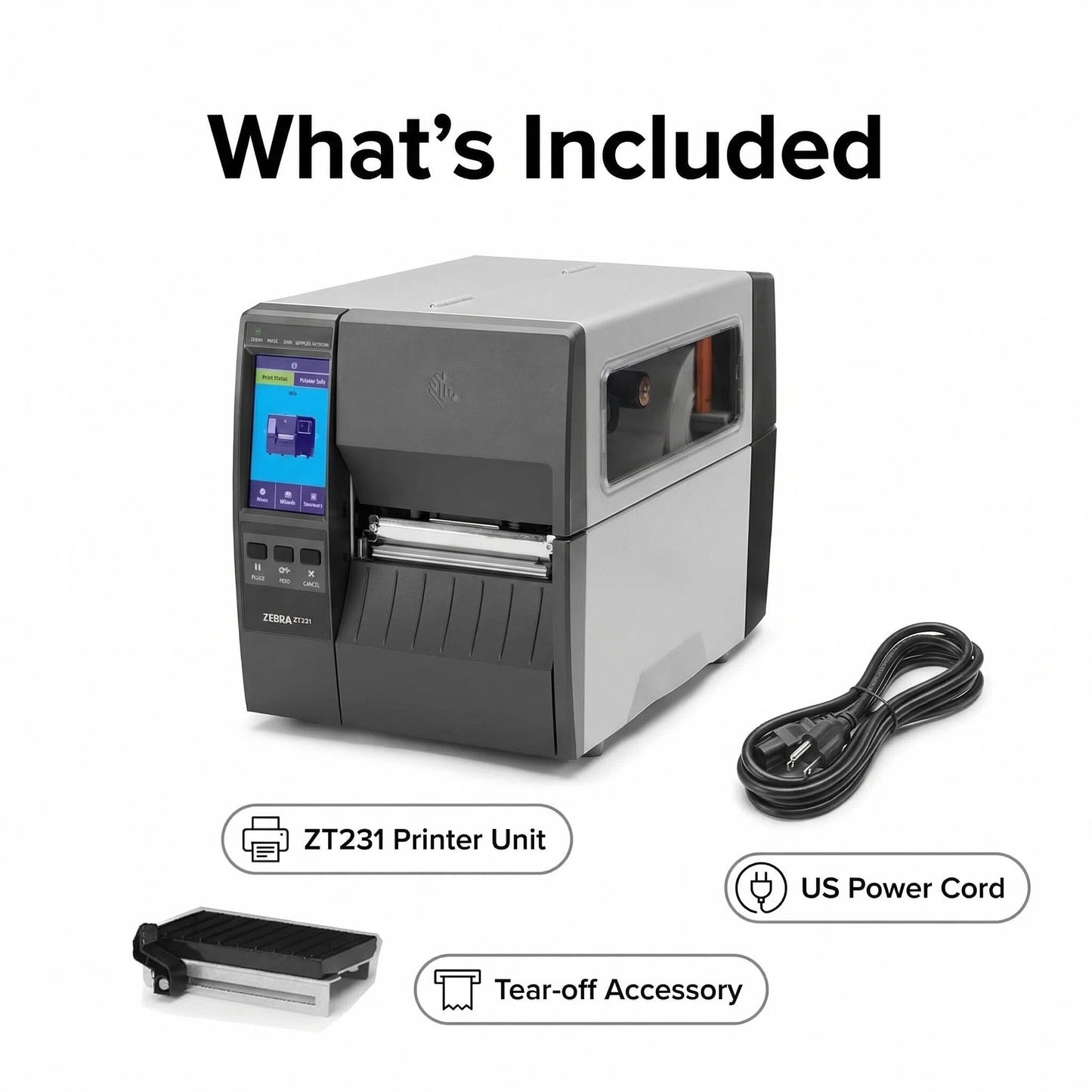 Zebra ZT23142-D01000FZ ZT231 4 Inch Direct Thermal Industrial Printer - 203 DPI, Tear-Off, USB, Serial, Ethernet, Bluetooth Low Energy, USB Host, US Cord