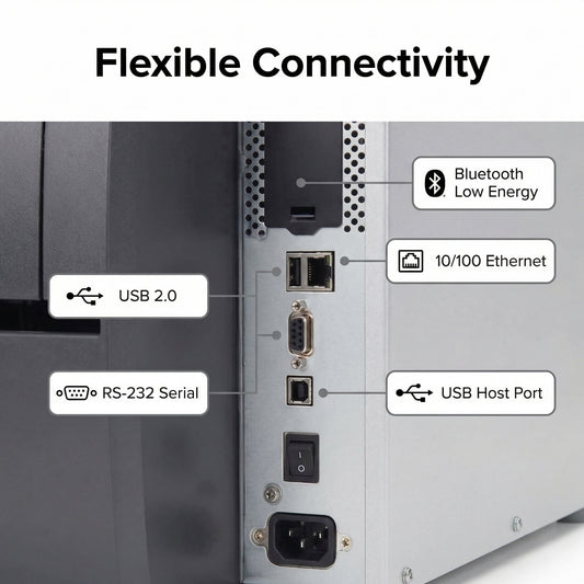 Zebra ZT23143-T01000FZ ZT231 4" Thermal Transfer Industrial Printer - 300 DPI, Tear-Off, USB, Serial, Ethernet, BTLE, USB Host, EZPL, US Cord