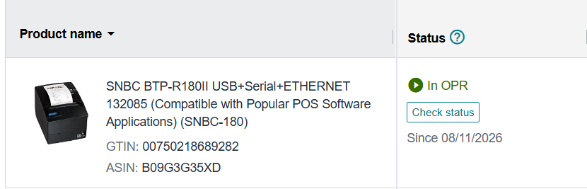 Product B — SNBC BTP-R180II (ASIN B09G3G35XD), enrollment record