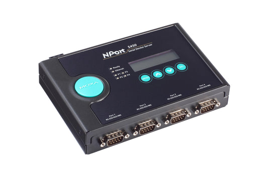 MOXA NPort 5450 w/Adapter - 4 Ports Device Server, 10/100 Ethernet, RS-232/422/485, DB-9, 15KV ESD, 110V Adapter Included