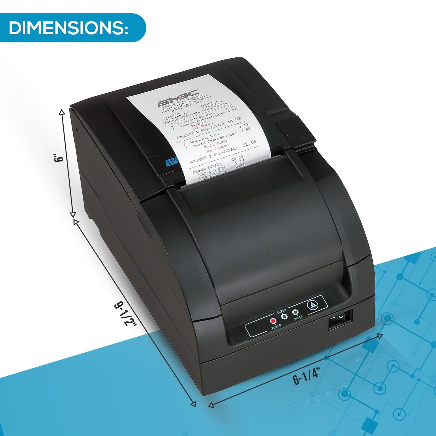 SNBC 132081 Model BTP-M300A Impact Receipt Printer, Black; with Internal Power Supply (Compatible with Popular POS Software Applications) (USB, WiFi)