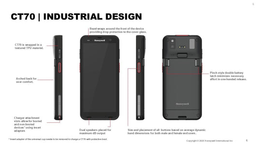 Honeywell CT70 Rugged Mobile Computer, WiFi 6/6E, 6-Inch Full Touchscreen, 8GB RAM 128GB Storage, Front & Rear Camera, IP65/68, Android 15–19, Global Version, CT70-L0N-057CS104G