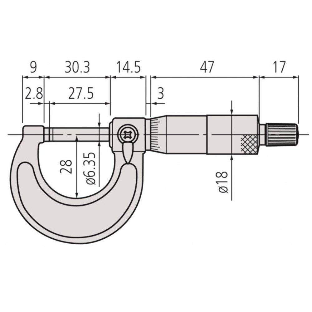 Mitutoyo 103-146-10 Outside Micrometer, Baked-enamel Finish, Ratchet Stop, 225-250mm Range, 0.01mm Graduation, +/-0.005mm Accuracy