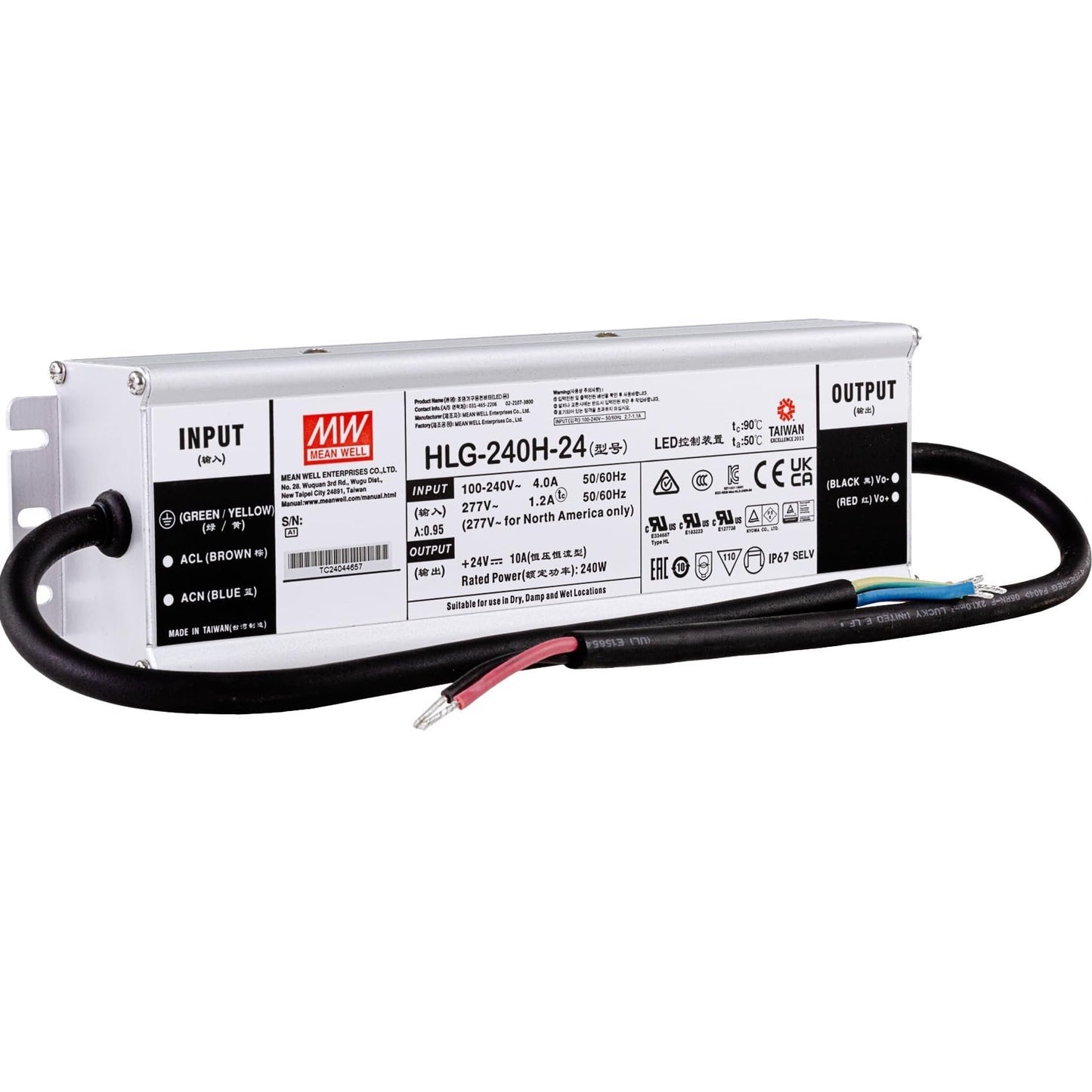 Mean Well HLG-240H-24 240W 24V DC Switching Power Supply/LED Driver - Dual Mode CV + CC Output