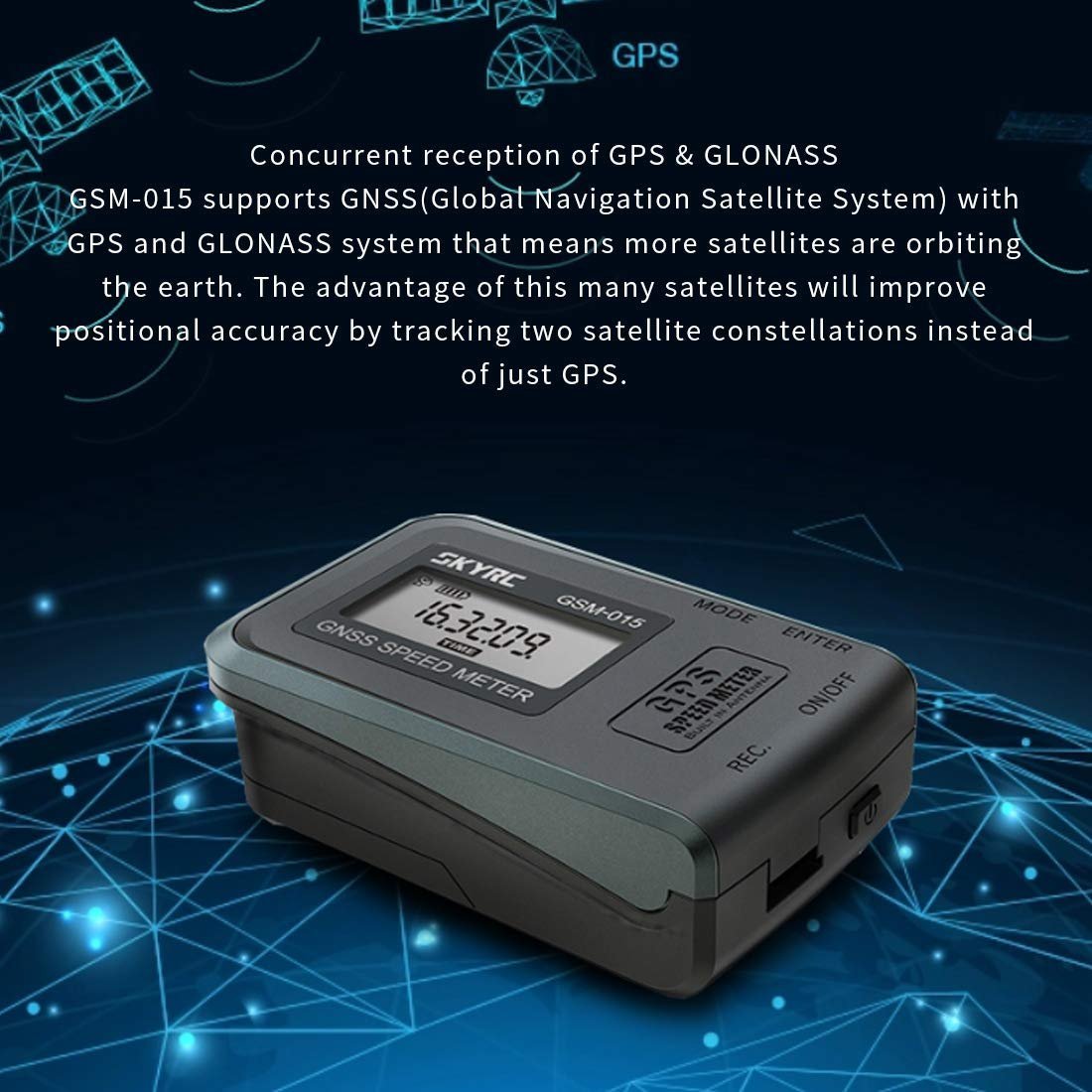 SKYRC GSM-015 GNSS GPS Speed & Height Tester | For RC Drones, FPV, Helicopters, Airplanes, GPS+GLONASS, 10Hz, Data Logging, 200mAh Battery