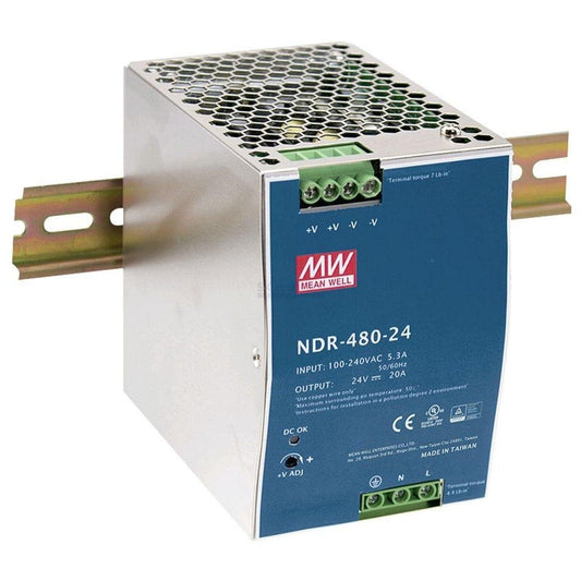 MEAN WELL Industrial DIN Rail Power Supply, 24 Volt 20 Amp 480 Watt - NDR-480-24