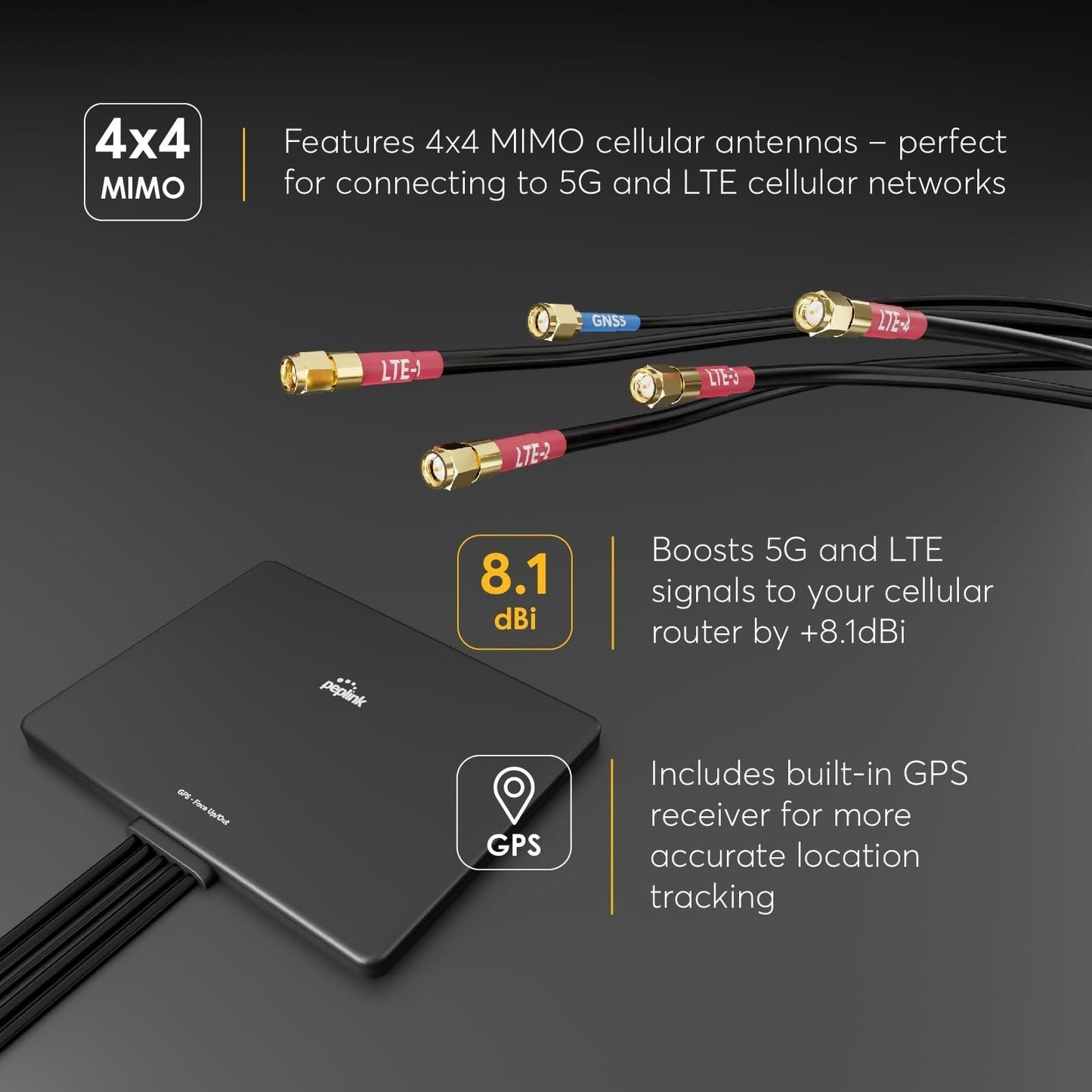 Peplink Slim 40G Antenna – 5G & LTE Ultra-Wideband (600-6000MHz), Omni-Directional MIMO