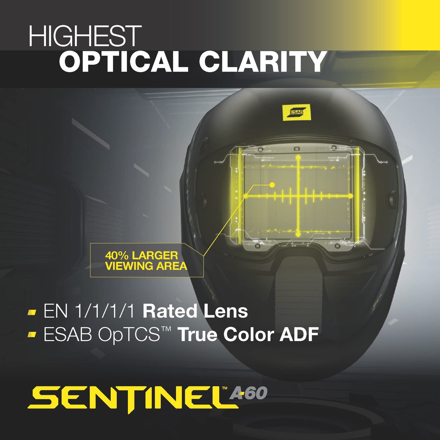 ESAB® Sentinel™ A60 Welding Helme | Black Low-Profile Design, High Impact Resistance Nylon, Large Viewing Area