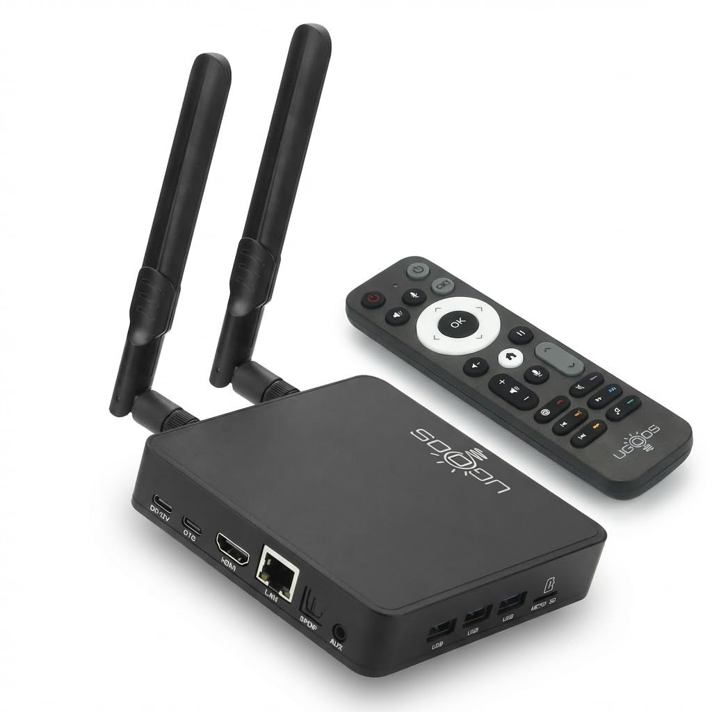 Ugoos AM9 Pro Android 14 TV Box, 4K 120fps, Dolby Vision HDR, 4GB LPDDR5 RAM 64GB, Wi-Fi
6, AI Super Resolution, HDMI 2.1b, 3 USB 3.0, Gigabit Ethernet, Bluetooth 5.3, Amlogic S905X5-J