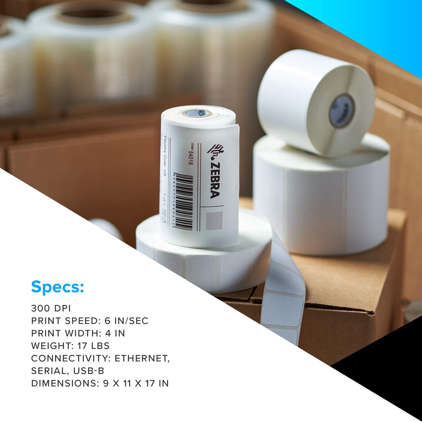 ZEBRA ZT230 Thermal Transfer Industrial Printer 300 dpi Print Width 4 in Serial USB Ethernet ZT23043-T01200FZ