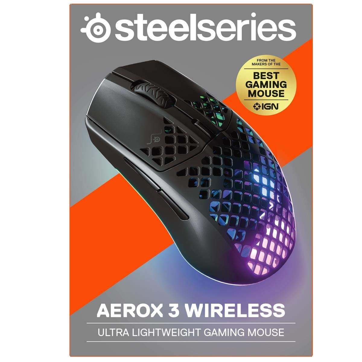 SteelSeries Aerox 3 Wireless - Super Light Gaming Mouse - 18,000 CPI TrueMove Air Optical Sensor - Ultra-lightweight Water Resistant Design - 200 Hour Battery Life