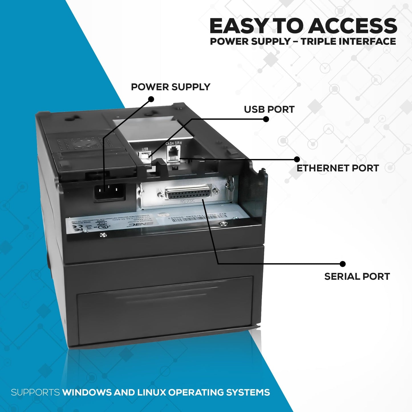 SNBC 132081 Model BTP-M300A Impact Receipt Printer, Black; with Internal Power Supply (Compatible with Popular POS Software Applications) (USB, WiFi)