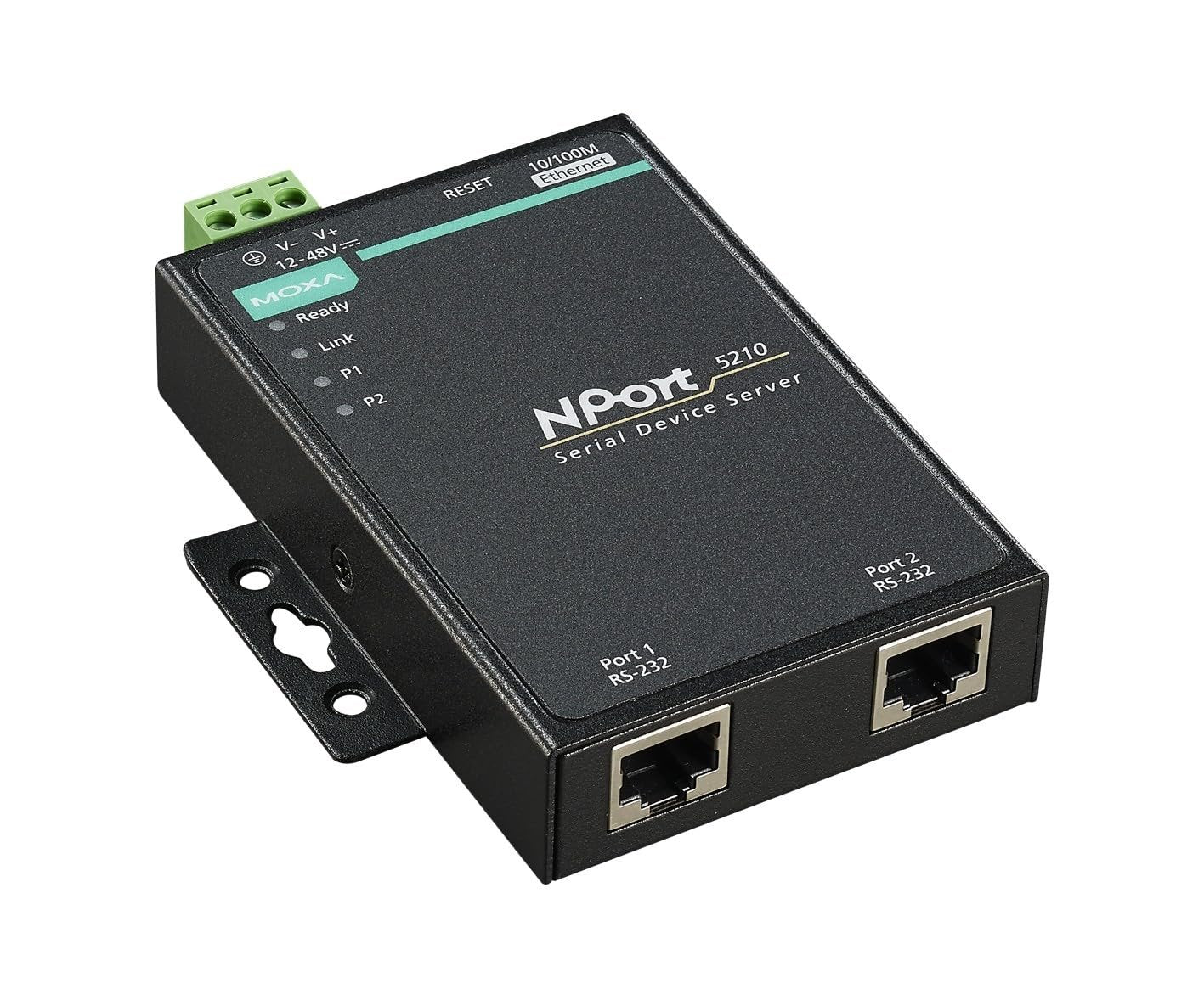 Moxa NPort 5210 Serial Device Server | 2-Port RS-232, 10/100M Ethernet, RJ45 8-Pin, 15kV ESD, 110V/230V (Adapter)