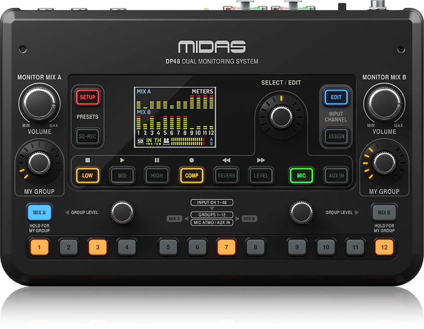 Midas DP48 Dual 48 Channel Personal Monitor Mixer | with SD Card Recorder, Stereo Ambience Microphone and Remote Powering