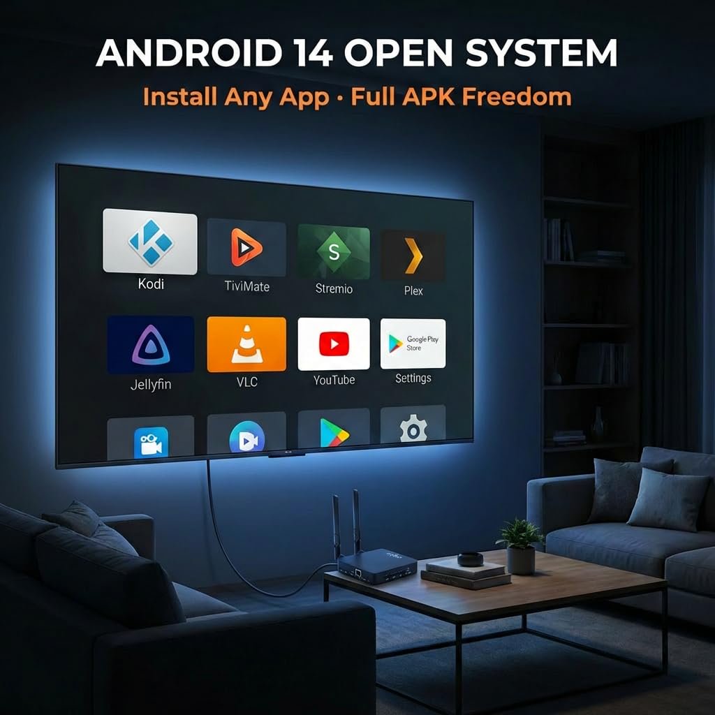 Ugoos AM9 Pro Android 14 TV Box, 4K 120fps, Dolby Vision HDR, 4GB LPDDR5 RAM 64GB, Wi-Fi
6, AI Super Resolution, HDMI 2.1b, 3 USB 3.0, Gigabit Ethernet, Bluetooth 5.3, Amlogic S905X5-J