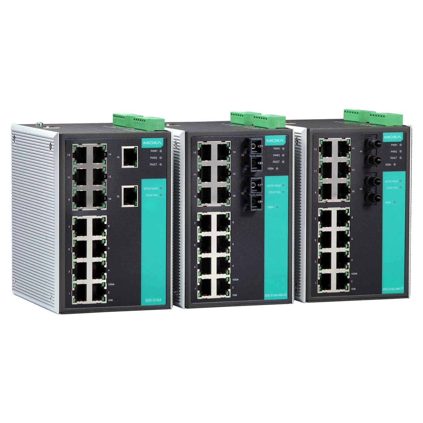 Moxa EDS-516A - 16 Ports Managed Ethernet Switch, 10/100 BaseTx, VLAN, IGMP Snooping, Port Trunking, RMON, QoS, SFP, SFP+, 100 Mbps, Metal Case