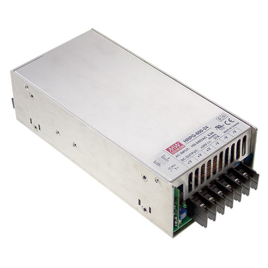 Mean Well HRP-600-24 Power Supply, Single Output, Enclosed, 24 Volt, 27 Amp, 648 Watt, 8.6" L x 4.1" L x 2.5" H, Silver