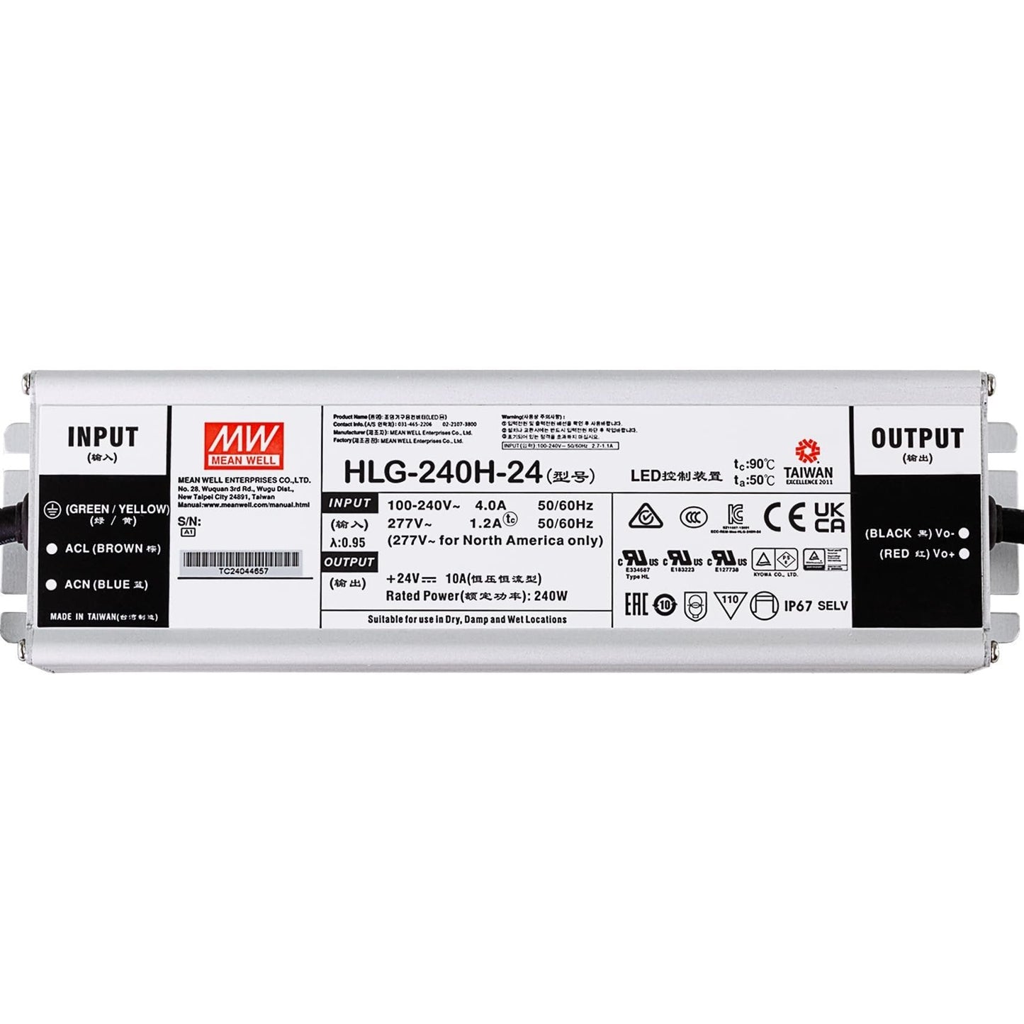 Mean Well HLG-240H-24 240W 24V DC Switching Power Supply/LED Driver - Dual Mode CV + CC Output