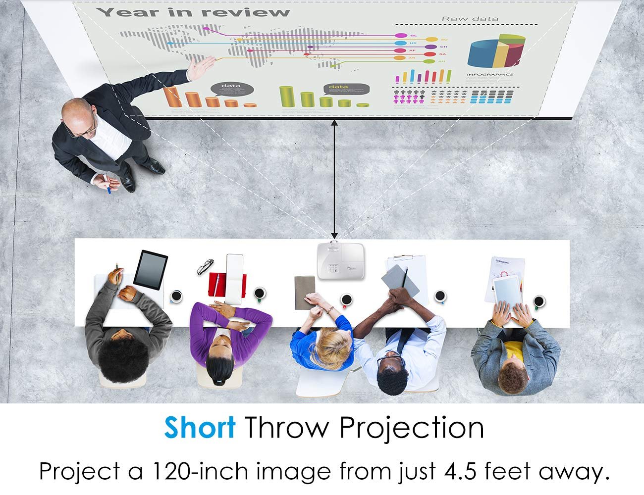 Optoma EH412 1080P HDR DLP Professional Projector | Super Bright 4500 Lumens | Business Presentations, Classrooms, and Meeting Rooms | 15000 Hour Lamp Life | 4K HDR Input | Speaker Built in , White