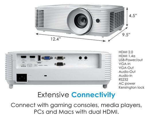 Optoma HD39HDR High Brightness HDR Home Theater Projector | 120Hz Refresh Rate , 4000 lumens, Fast 8.4ms Response time with 120Hz