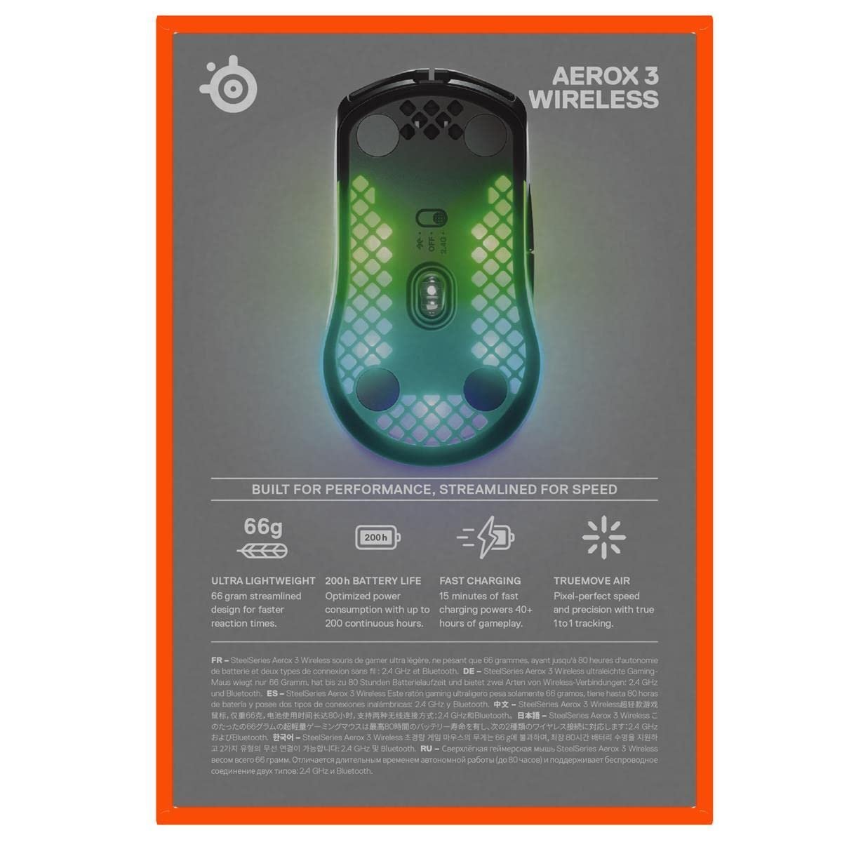 SteelSeries Aerox 3 Wireless - Super Light Gaming Mouse - 18,000 CPI TrueMove Air Optical Sensor - Ultra-lightweight Water Resistant Design - 200 Hour Battery Life