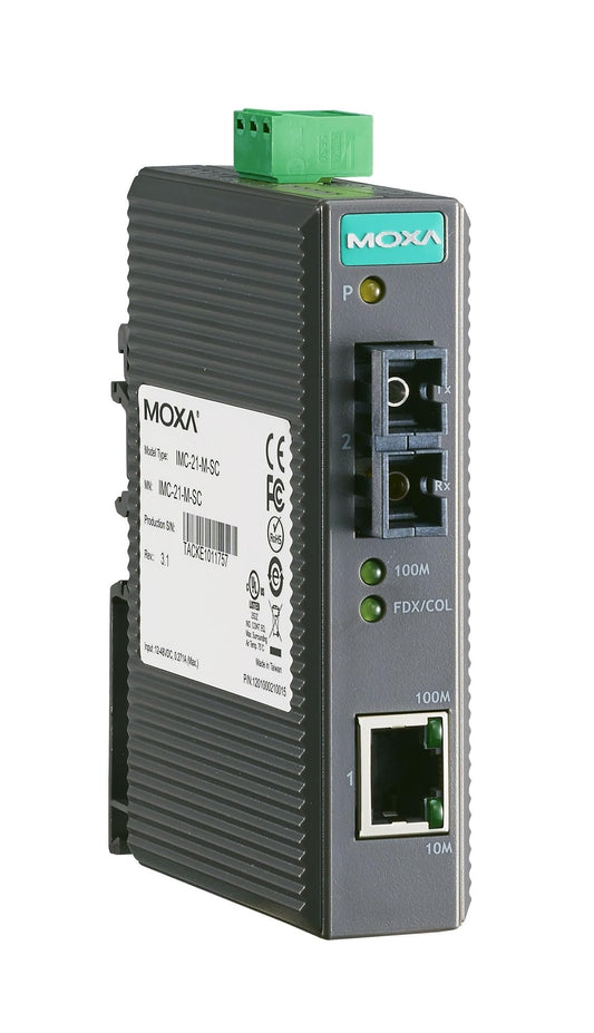 MOXA IMC-21A-M-SC Industrial 10/100BaseTX to 100BaseFX Media Converter｜Multi Mode, SC Connector, -10 to 60 °C