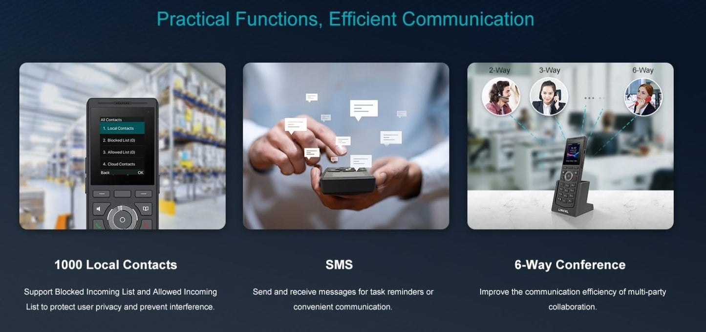 Fanvil W710P DECT Wireless SIP Phone System with Base and Handset – HD Audio, Long Range, 10 Lines, 20 SIP Accounts, 2.0" Color Screen, Bluetooth, Drop Resistant, for Office & Business Use