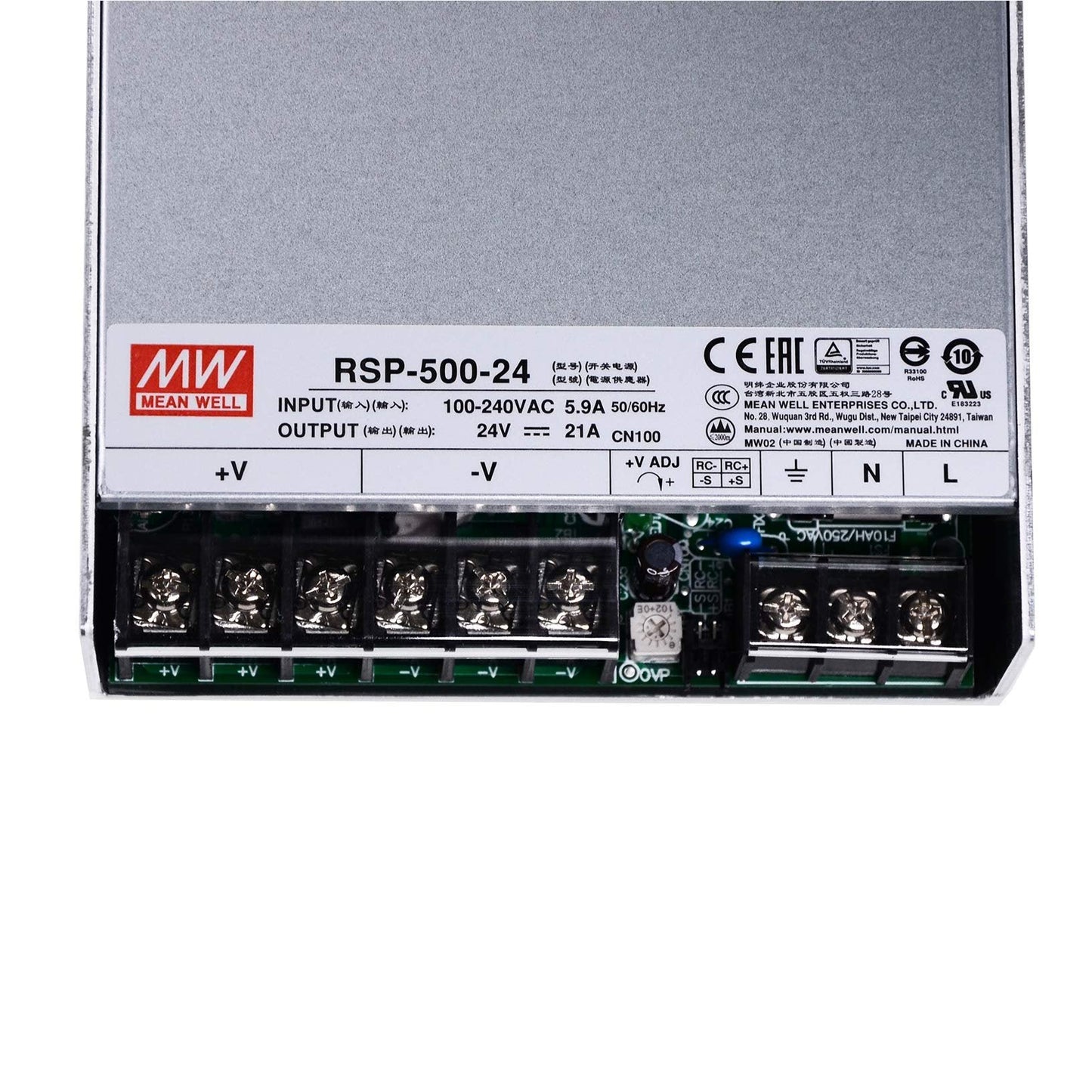 Mean Well RSP-500-24 DC Power Supply 500W/24V/21A PFC | for 3D Printer, LED Strip Light, Industrial Control System
