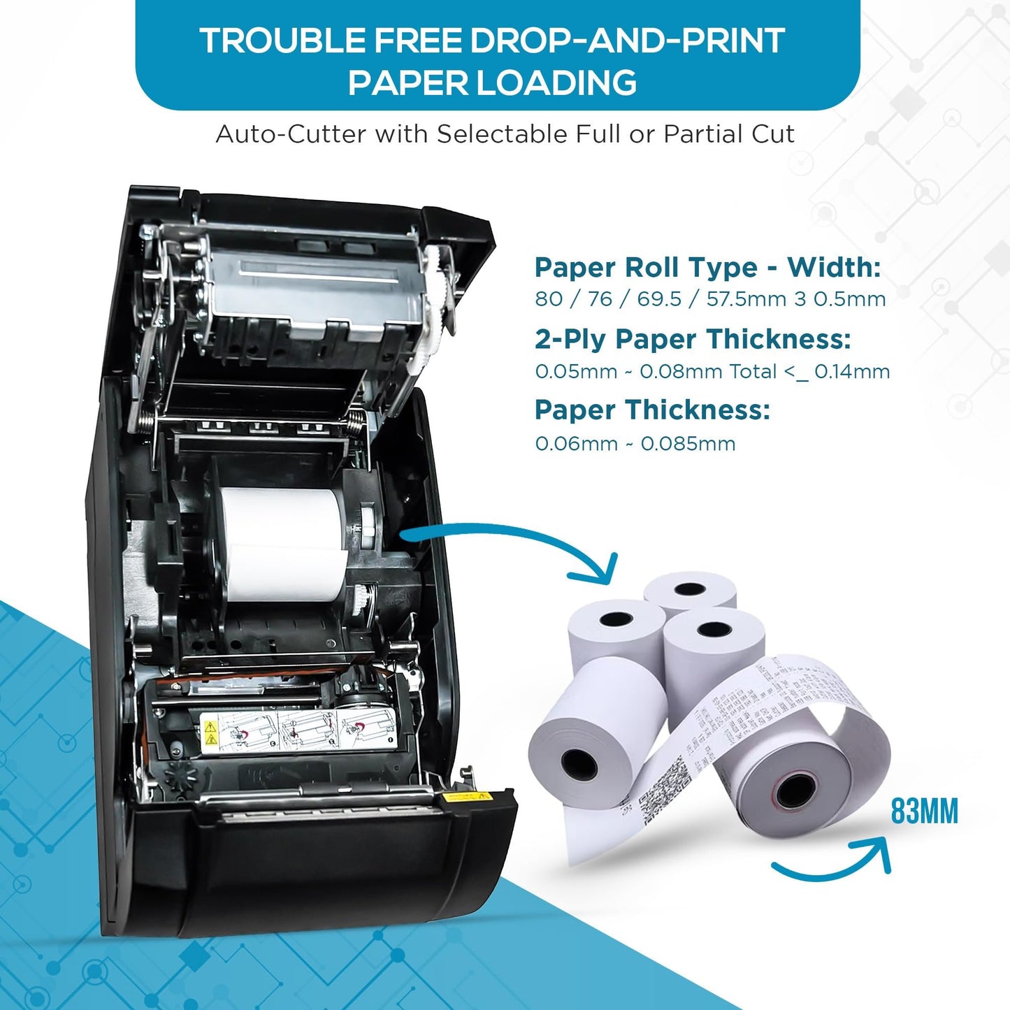 SNBC 132081 Model BTP-M300A Impact Receipt Printer, Black; with Internal Power Supply (Compatible with Popular POS Software Applications) (USB, WiFi)