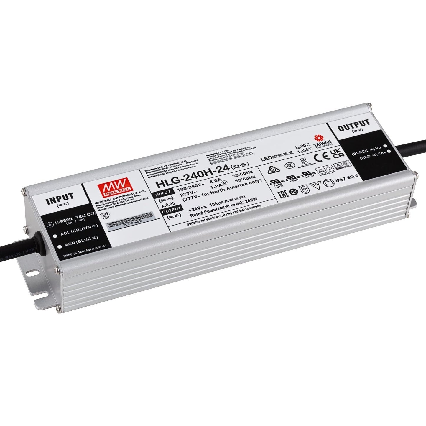 Mean Well HLG-240H-24 240W 24V DC Switching Power Supply/LED Driver - Dual Mode CV + CC Output